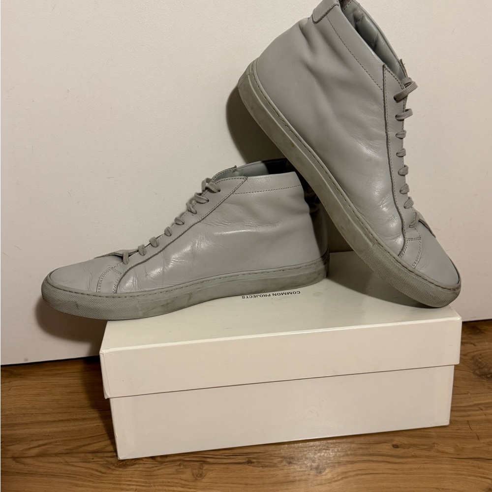 Common Projects Light Gray High-Top Sneakers W/ D… - image 5